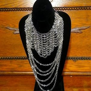 Silvertone multi layer chain necklace